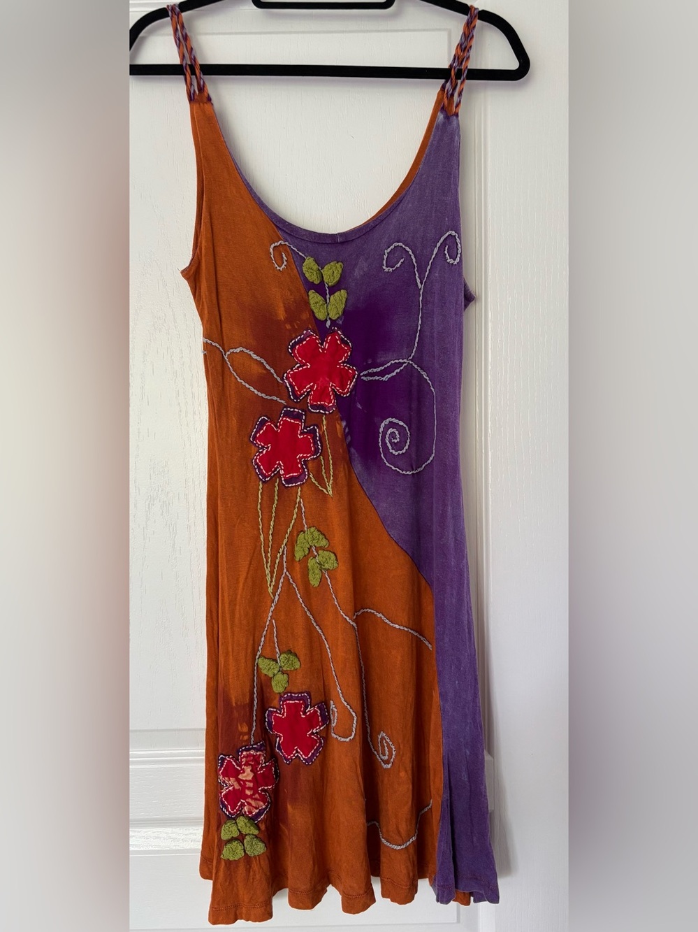 Rising International Orange & Purple Floral Embroidered Slip Dress
